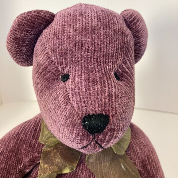 Teddy Bear Purple Chenille Corduroy Bow 16" Pier 1 Imports Stuffed Toy Plush - Picture 7 of 11